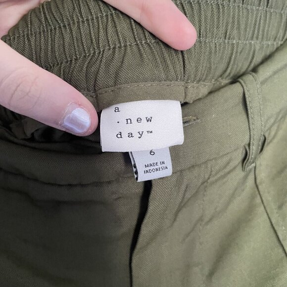 A New Day Womens Olive Green High-Waisted Pants Size 6 casual comfortable pocket - Picture 4 of 8